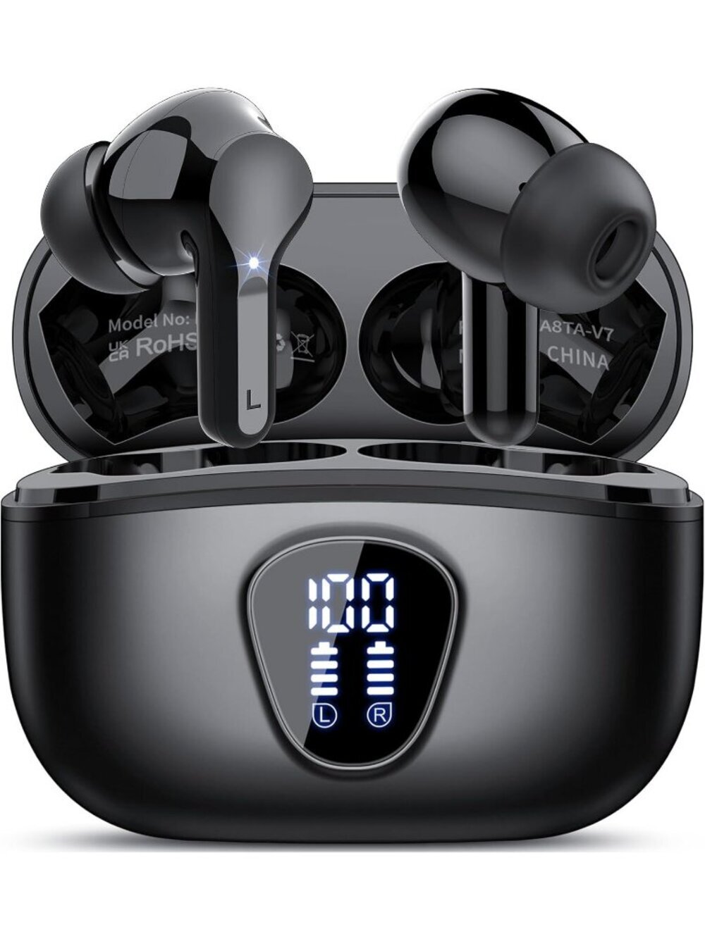 Wireless Black Bluetooth 5.4 Earbuds HiFi Stereo ENC Noise Cancelling Mic 48H